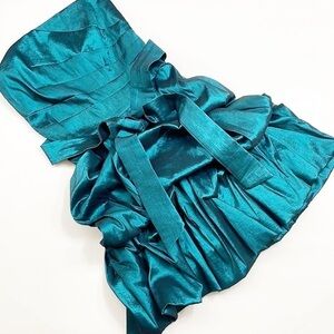 FE USA teal metallic strapless mini dress